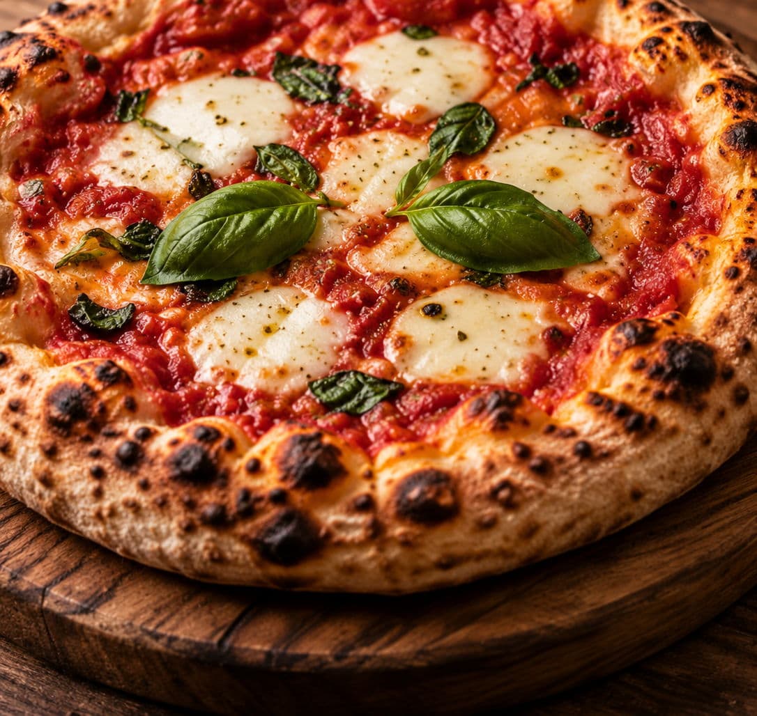 A freshly baked Margherita pizza